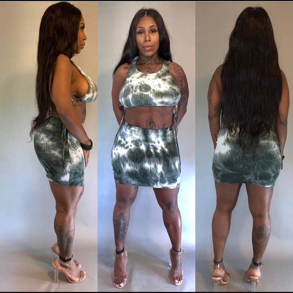 2 piece Green Tye and Dye skirt Set